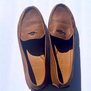 Coach Marley Leather Logo Slip-On Drivers- Cognac